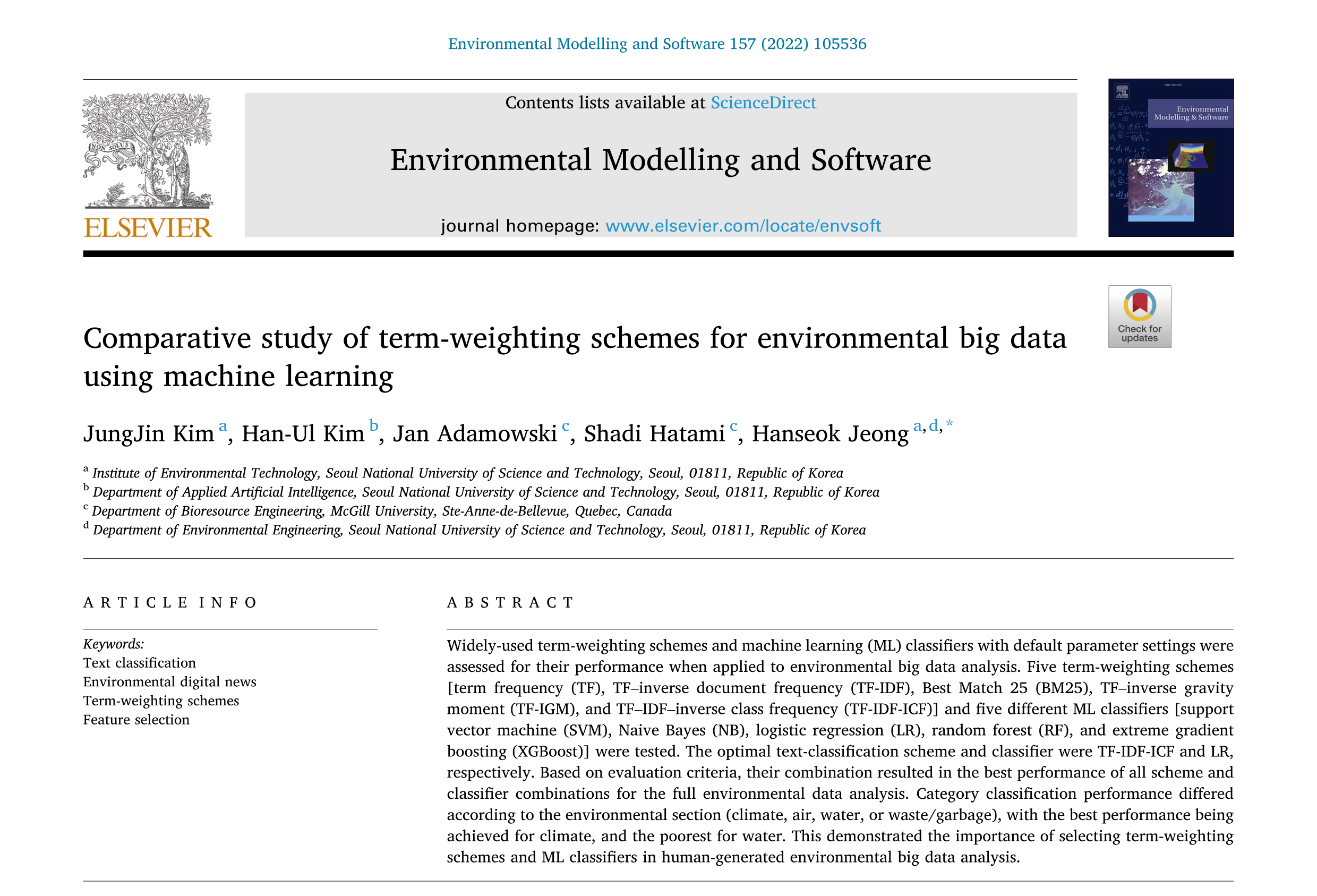 Environmental Modelling & Software Publication